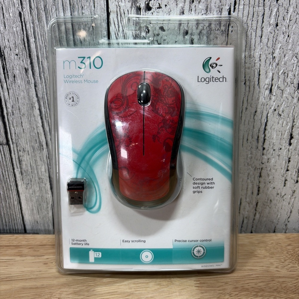 Logitech M310 Wireless Mouse (Glossy Red With Floral Design) Larger Size Cute!